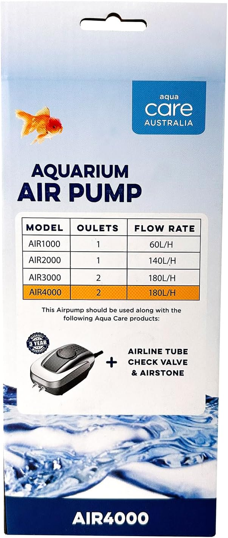 Aqua Care Aquarium Air Pump AIR4000 - Adjustable Flow, Suitable for Salt and Freshwater Fish Tanks, Quiet Operation, Flow Rate: 180L/H, 3-Year Warranty, Powerful Aquarium Air Bubbler, Grey image number 5