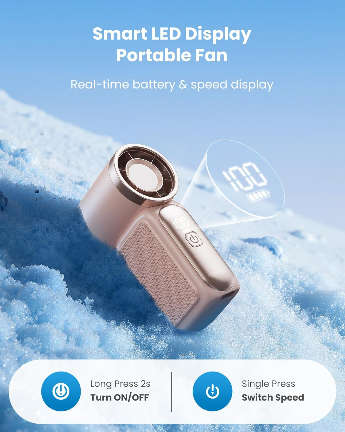 Gaiatop Portable Handheld Mini Fan, 3.5 Inch 16900 RPM High Speed Personal Fan, 6 Gears Strong Wind, LED Display, USB Rechargeable Battery Operated, Women, Makeup, Travel Outdoor, Pink image number 4