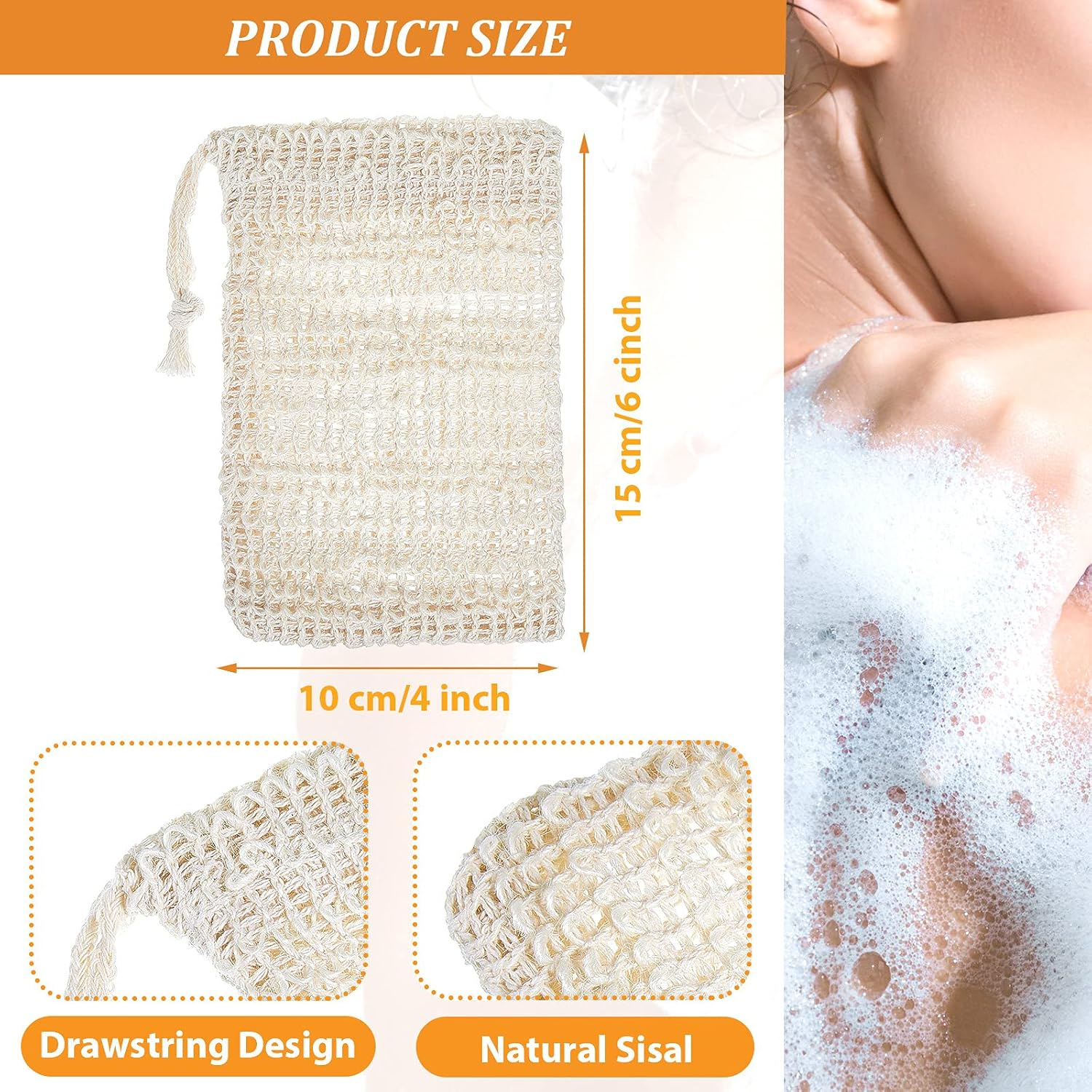 BBTO 5 Pieces Soap Saver Bag Natural Sisal Exfoliating Soap Pouch for Foaming and Drying the Soap Bars Shower Soap Bag(10 X 15 Cm,Beige) image number 7