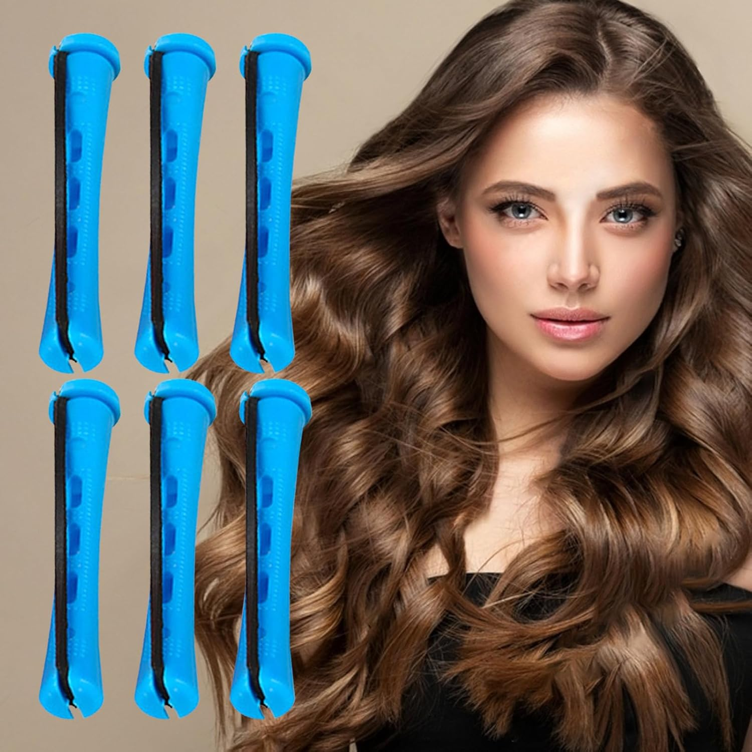 Whnbuij No Heat Hair Curlers | 12X Hair Rollers with Anti-Slip Rubber Bands - Heatless Tool, Portable Styler for Home Use and Travel - Blue image number 2