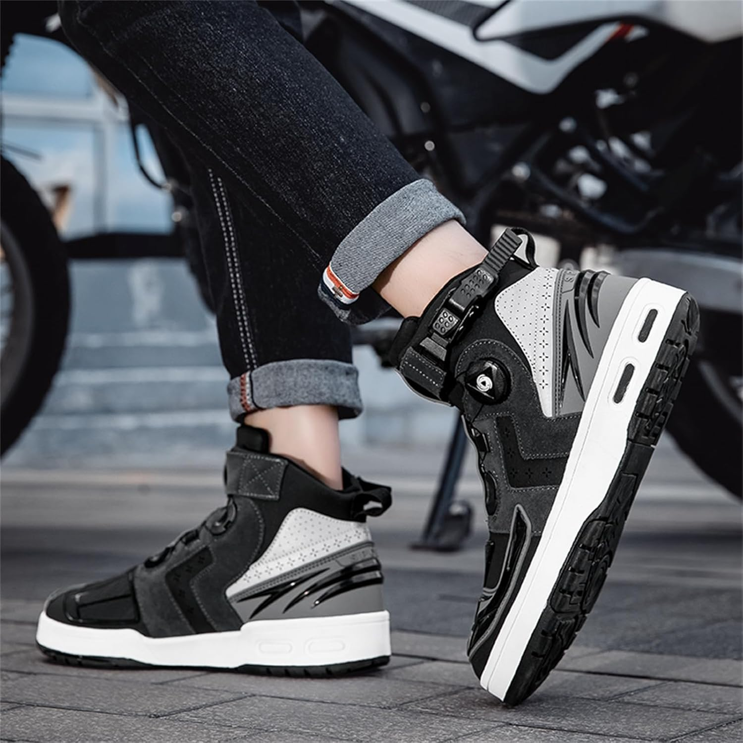 Men'S Motorbike Shoes Street Motorcycle Boots Non-Slip Casual Riding Ankle Boots image number 3