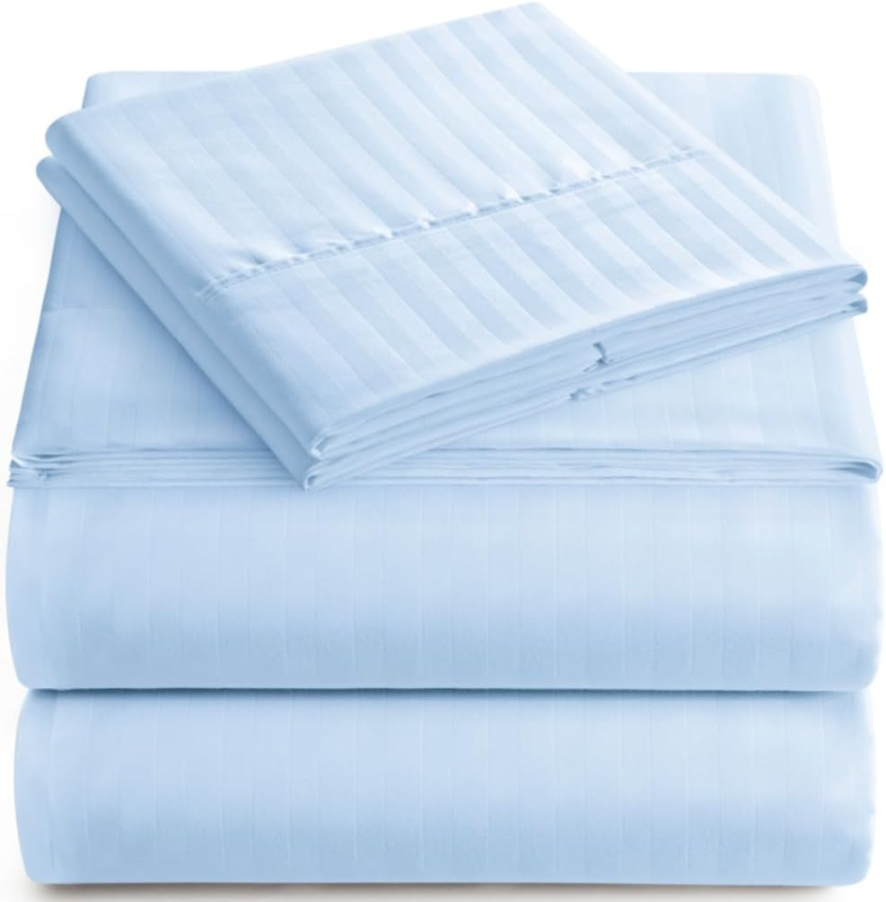 King Sheet Set - 4-Piece Striped Deep Pocket King Bed Sheets - Ultra-Soft & Wrinkle-Free King Size Bedding - Cooling Microfiber King Bed Sheet Set with 1 Fitted Sheet, 1 Flat Sheet, 2 Pillowcases