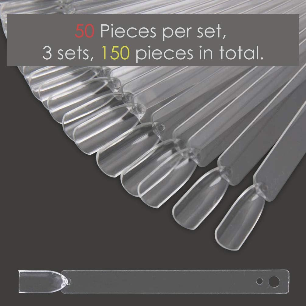 KINGMAS 150 Pcs Nail Swatch Sticks with Ring, Clear Nail Art Color Display False Nail Tips Polish Practice Sticks (1~150 Number Posted) image number 1
