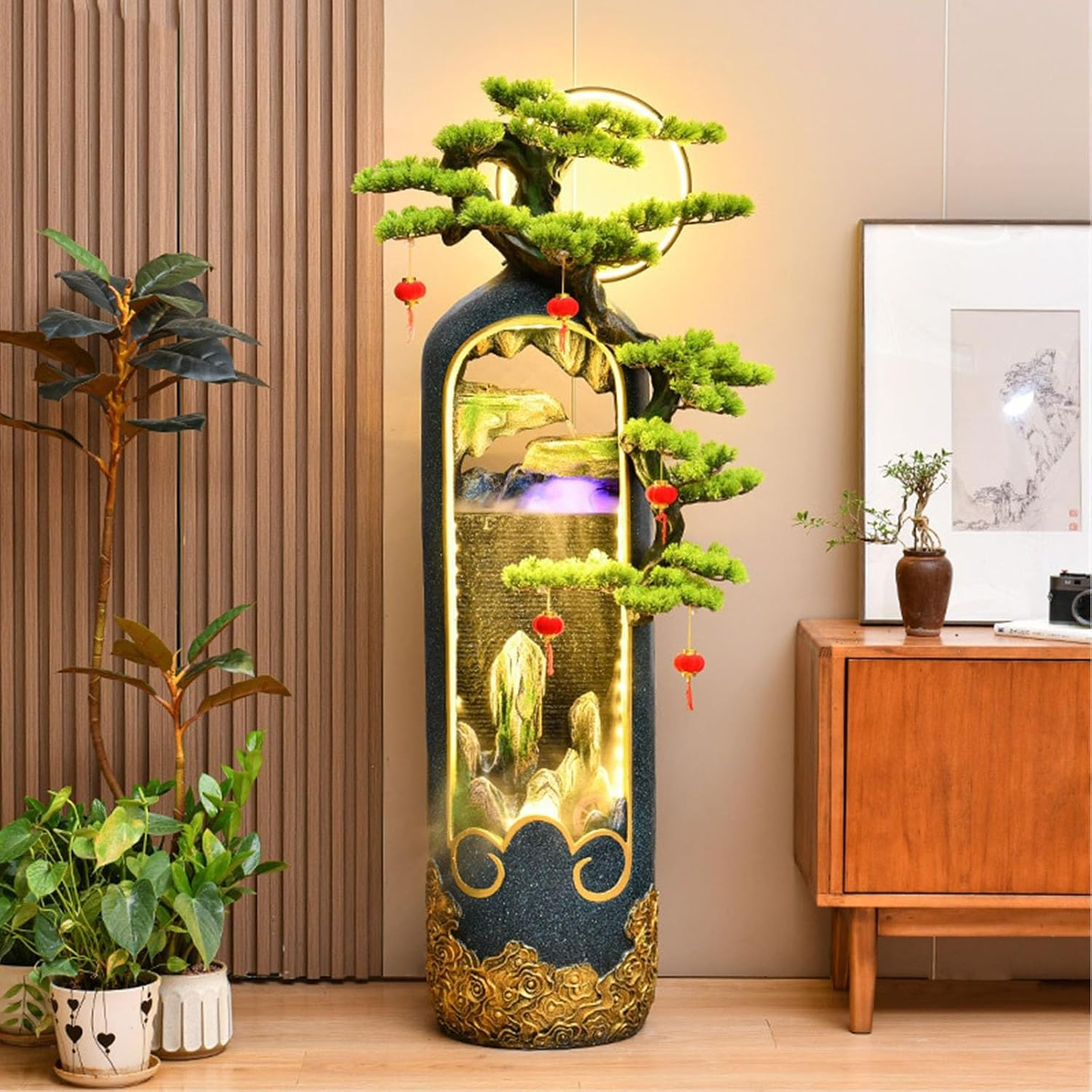 Outdoor Fountain Indoor Water Fountain for Home Decor, Meditation, and Relaxation - Resin with LED Lights and Soothing Sound for Office Living Room Craft Gift image number 5