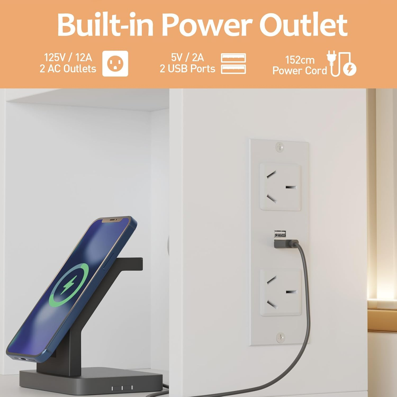 Advwin Dressing Table with 360&deg;Adjustable Mirror, Power Outlet and 3-Color LED Light, Makeup Vanity Desk Stool Set with 2 Drawers, 2 Trays and 3 Shelves for Bedroom (White Black) image number 6