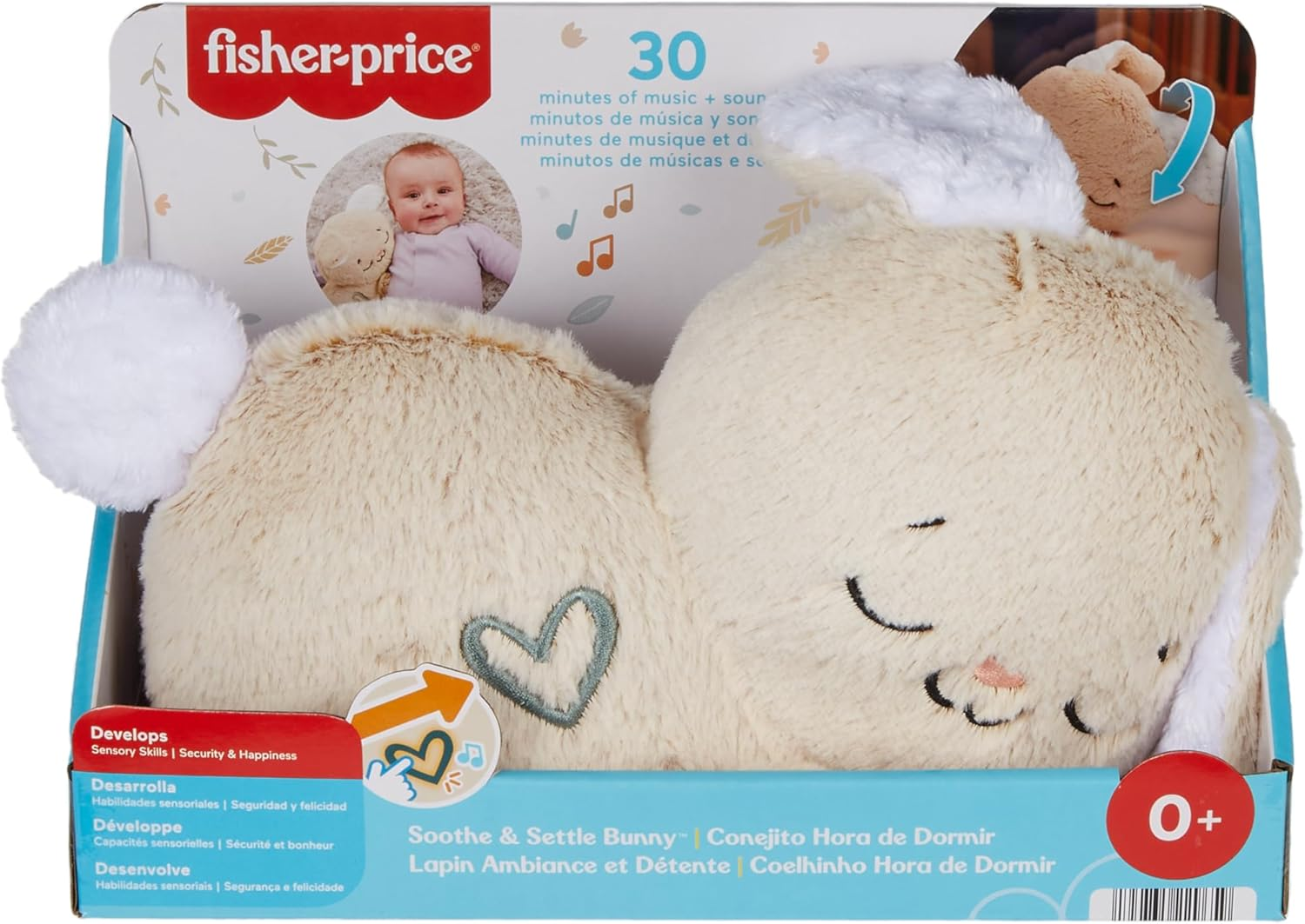 Fisher-Price Baby Sound Machine Soothe & Settle Bunny Portable Plush Toy with Music, Lights & Motion for Newborns image number 3