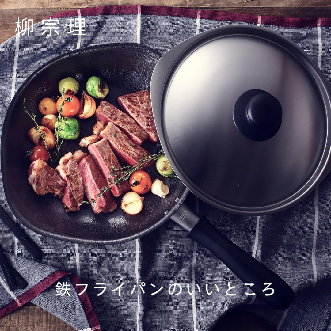 Yanagi Sori Sori Yanagi Iron Frying Pan with Iron, Non-Stick Magma Plate Iron Frying Pan, Induction Compatible, 9.8 Inches (25 Cm), Lid Included, Good Oil Friendly, Quick Heat Conduction, Easy To image number 2