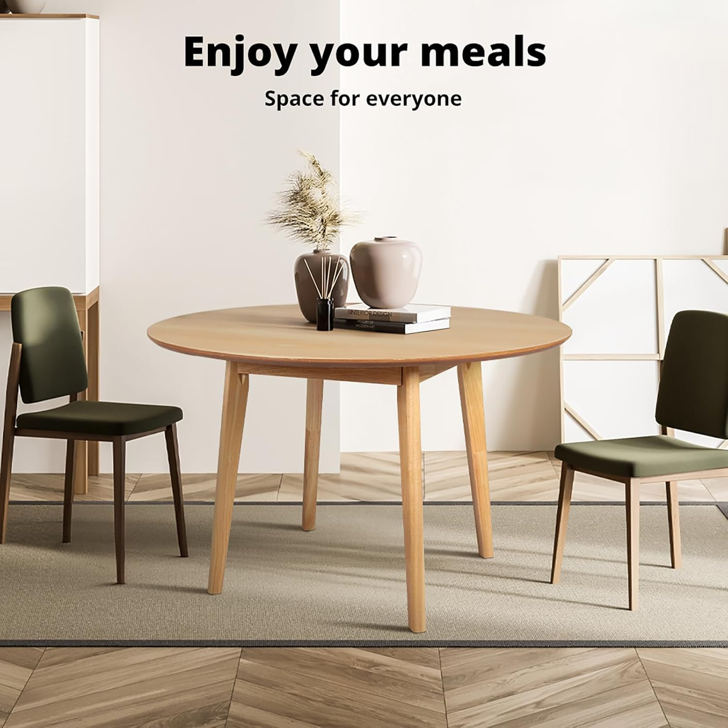 Levede round Dining Table, Oak Veneer or Melamine Top, Rubberwood Base, Anti-Slip, for Kitchen/Cafe/Restaurant, Partially Assembled(100Cm X 100Cm X 75Cm, Natural) image number 3