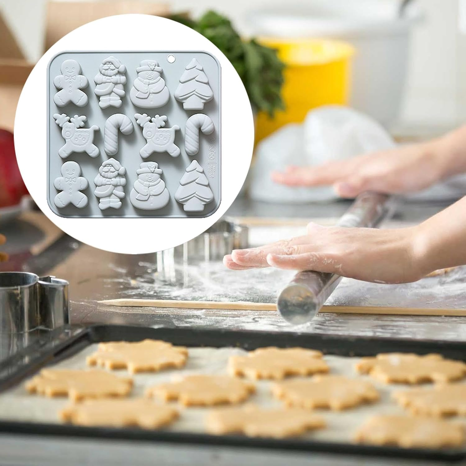 Christmas Baking Molds | 12-Grid Candy Molds | Flexible Chocolate Mould | Silicone Holiday Themed Moulds | Versatile Christmas Moulds for Cakes, Jellies, and Desserts Perfect for Baking and Decorating - Gray image number 3