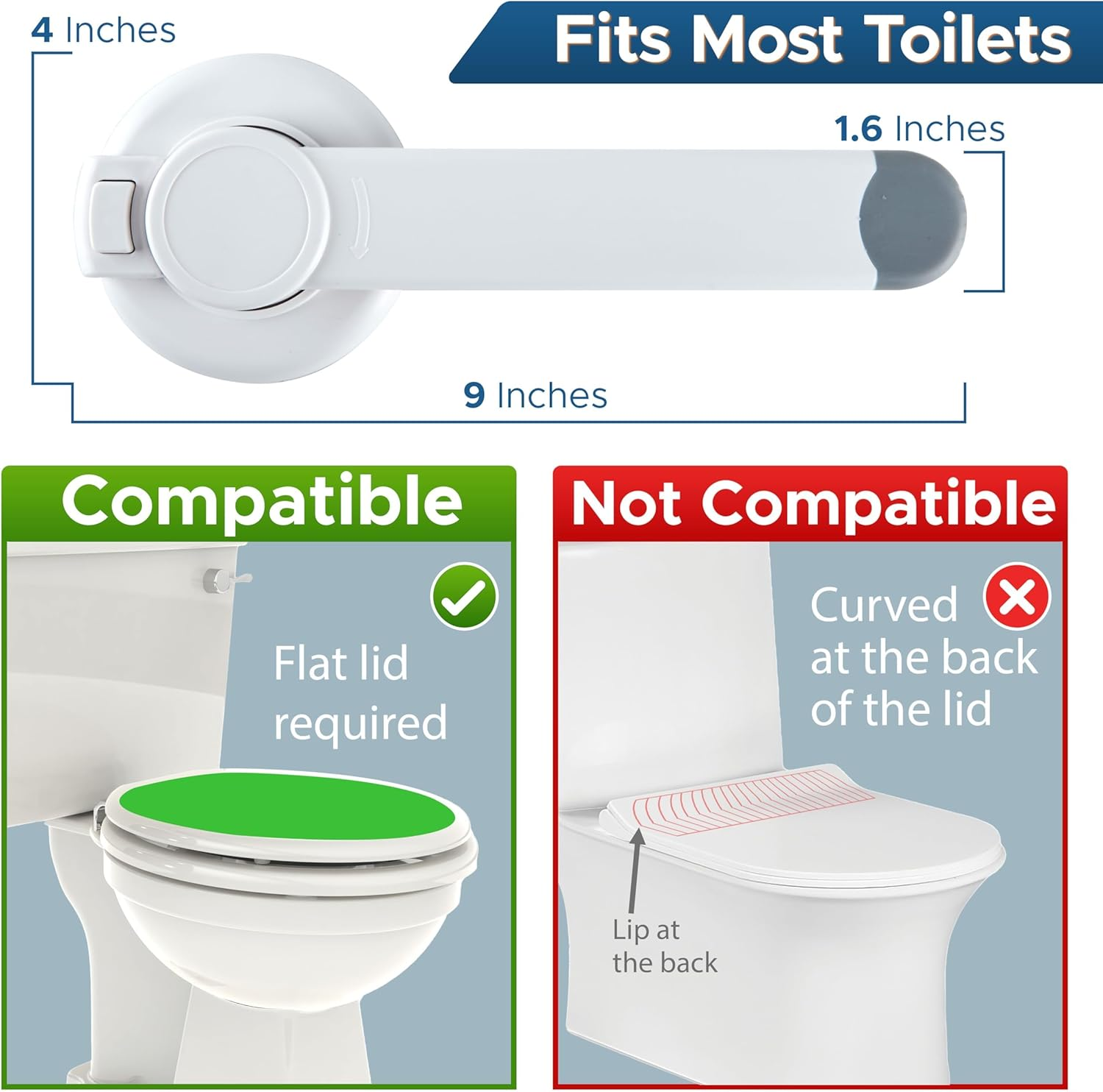 Toilet Lock Babyproof (1-Pack) Ideal Babyproof Toilet Lid Lock with Arm - No Tools Required, Easy Installation with 3M Adhesive - Top Security Toilet Seat Lock - Fits Most Toilets, White