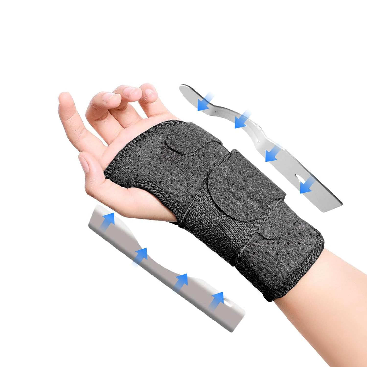 Carpal Tunnel Wrist Brace，Alleviates Tendonitis Wrist Brace Equipped with 2 Metal Stabilizers, Adjustable Wrist Support Wrap for Arthritis, Tendonitis, Sprains (Gray, L, Left)