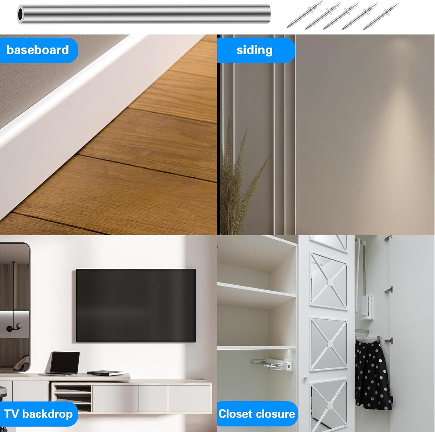 Pack of 300 Double Head Skirting Board Nails, Seamless Nail with Double-Headed Socket Thread Nail, Double Headed Nails Wall Steel Nails, Invisible Safety Screws with 3 Sleeve Tools image number 1