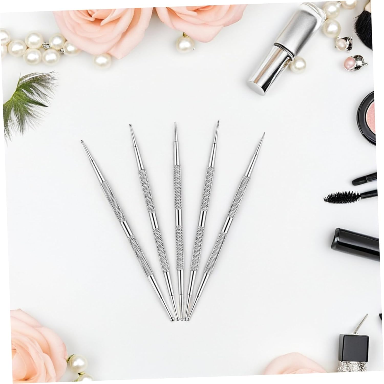 GOOHOCHY 5Pcs Nail Art Drill Pen Nail Art Tools Stainless Stainless Steel Silver image number 5