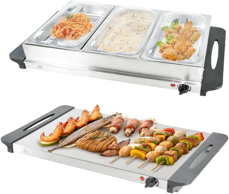 ALSTON Food Warmer Buffet Electric Server Variable Temperature Control Stainless Steel 2.5L X3 Tray Bain Marie with Lid for Catering Party Banquet Dining image number 1