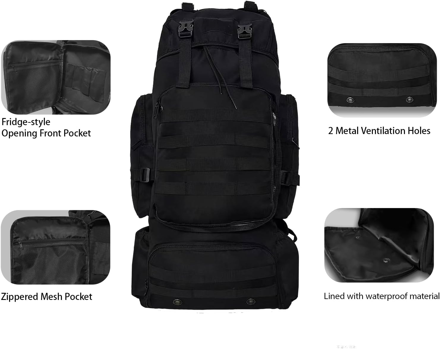 Nayubo Tactical 80L Hiking Backpack with Dedicated Shoe Compartment - Large Capacity Rucksack for Camping Backpacking Men Women - Outdoor Trekking Travel Pack (Black) image number 6