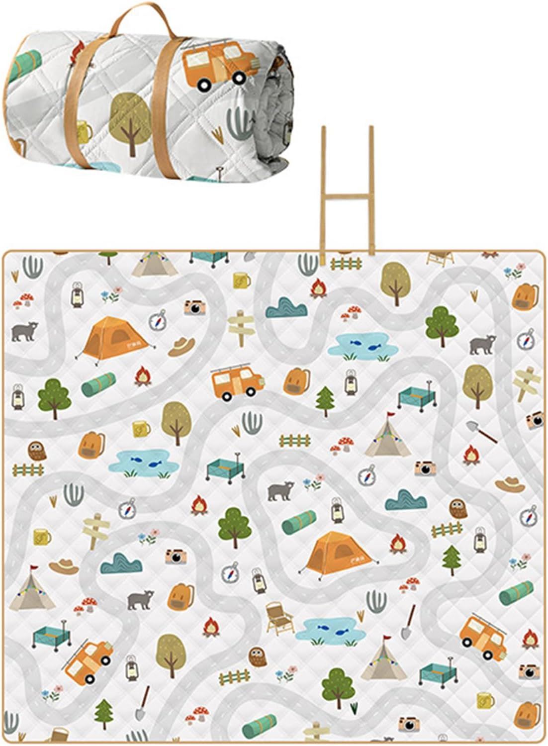 Portable Picnic Mat,Upgraded Thickened Waterproof Anti-Tear Outdoor Blanket, Soft Skin-Friendly Camping Mat for Family Camping, Beach, Park Picnic（200X220Cm Car+Tree ） image number 3