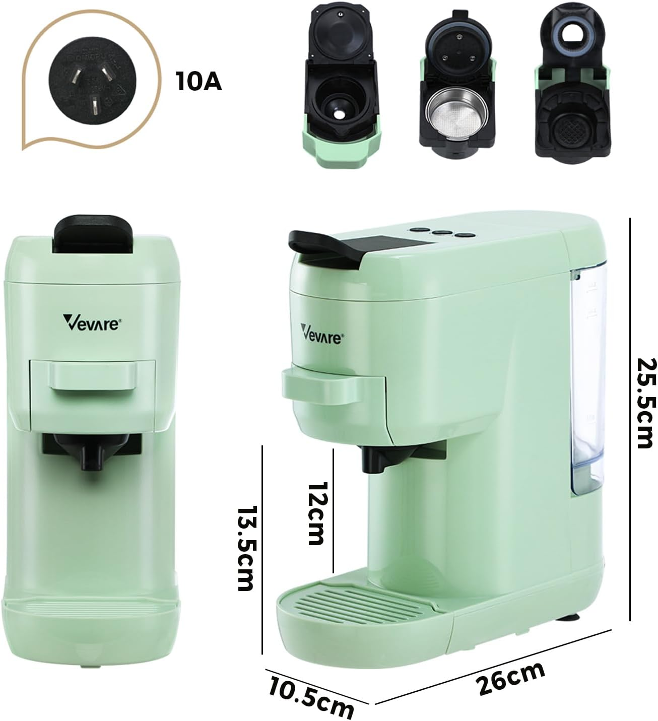 Vevare 3In1 Capsule Coffee Machine Dolce Gusto Coffee Machine 19 Bar Pressure and 1450W Automatic Coffee Maker for Single Serve Mint - A1-Mint image number 5