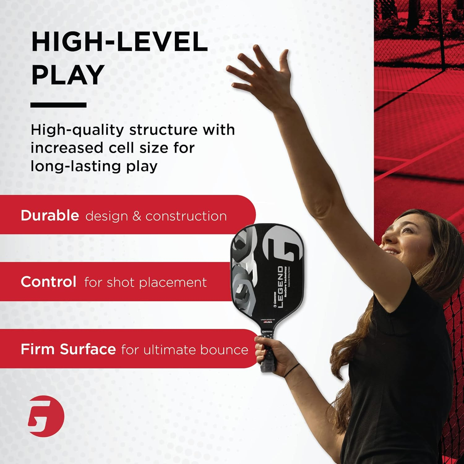 Gamma Sports Neucore Poly Core Pickleball Paddle - Compass, Shard, Legend, Unisex-Adult, Pickleball Paddle, Legend, Black image number 2