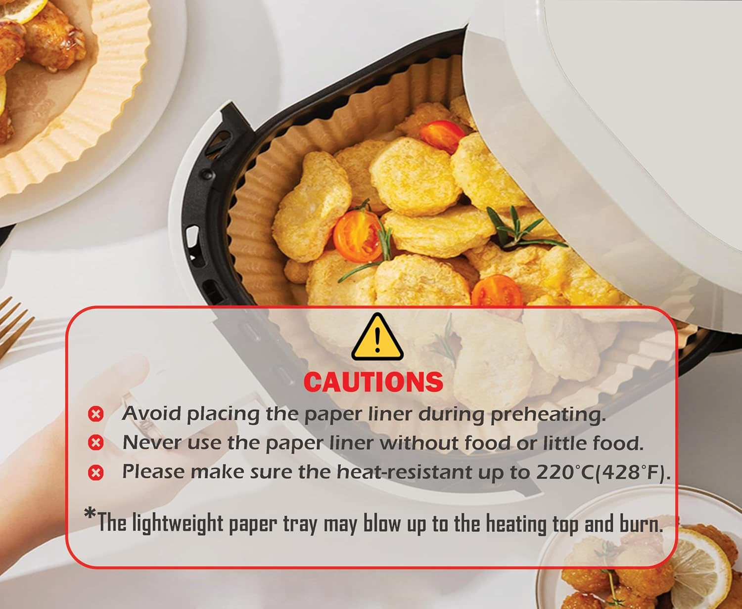 Premium 6.3Inch Square Air Fryer Liners, [200Pcs/Pack] Disposable Air Fryer Paper, Food Grade Baking Tray for 2-5QT Air Fryers - Air Fryer Accessories. image number 2