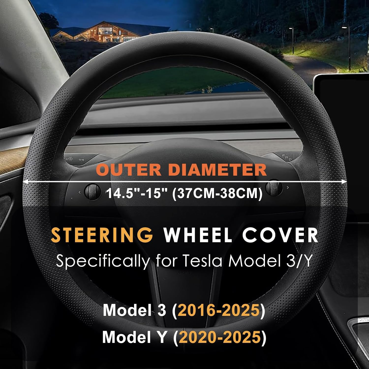 Car Steering Wheel Cover for Tesla Model 3 Highland 2025 2024 2023-2020/Model Y Juniper 2025 2024~2017, Non-Slip, Thin, Breathable, Odor-Free, Nappa Leather Full Surround Steering Wheel Covers image number 5