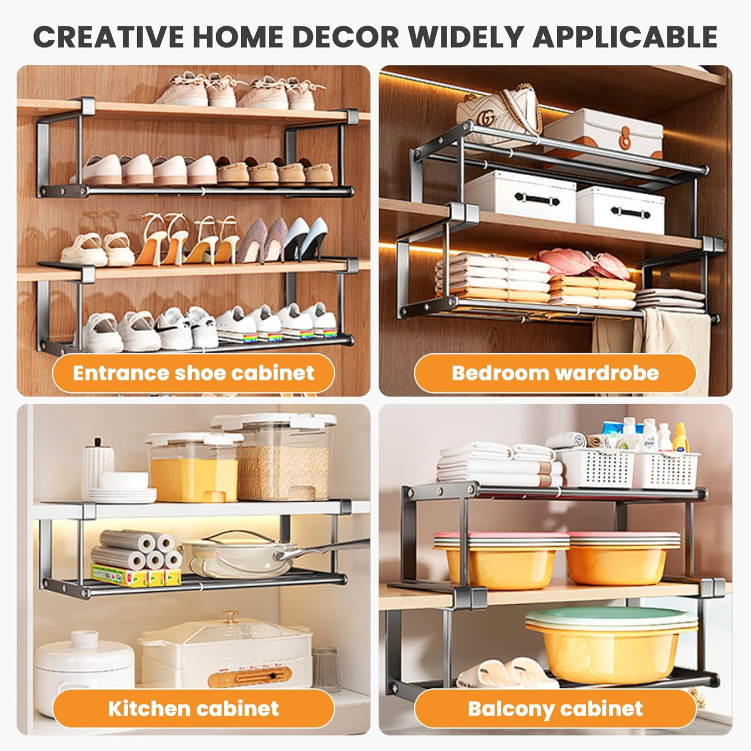 Expandable Shoe Rack Organizer - Adjustable Shoe Rack & under Cabinet Shelf - for Shoe or Clothing Storage and Organization, under Shelf Storage (30-50) image number 3