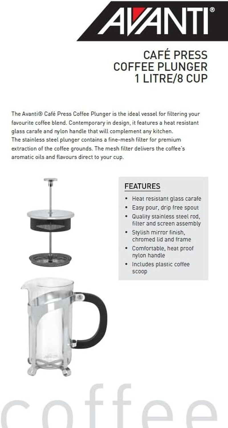 Avanti Caf&eacute; Press Chrome Coffee Plunger, Chrome, 1 Litre / 8 Cup image number 4