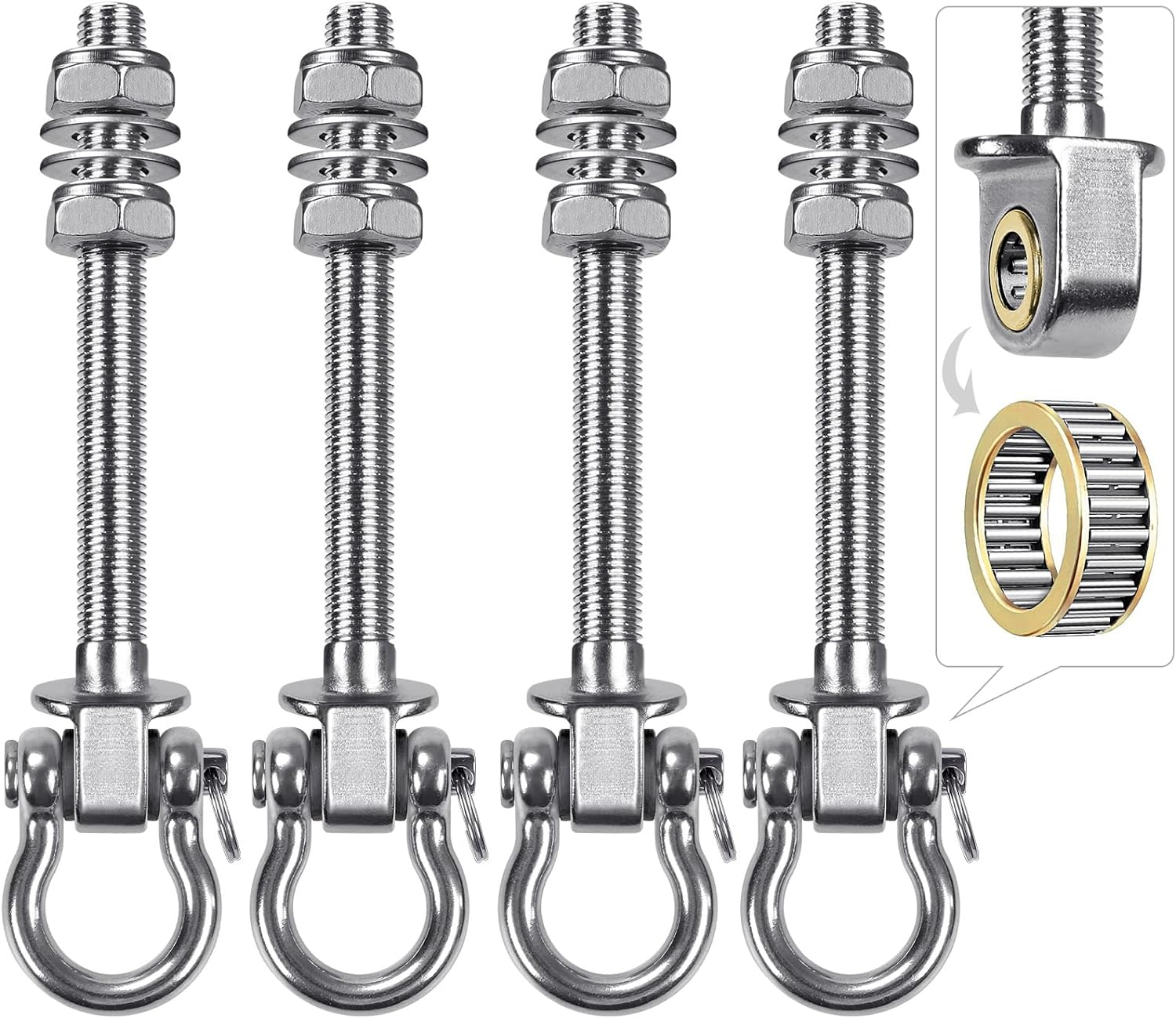 Dolibest Swing Hangers with Bearing - 4 Pack Stainless Steel 304 Hardware Hooks for Wood & Metal Beams, Ideal for Hanging Hammocks, Yoga Swings, Porch Swing, Boxing Bag 1500 LB Capacity 6.8&rsquo;&rsquo; image number 1