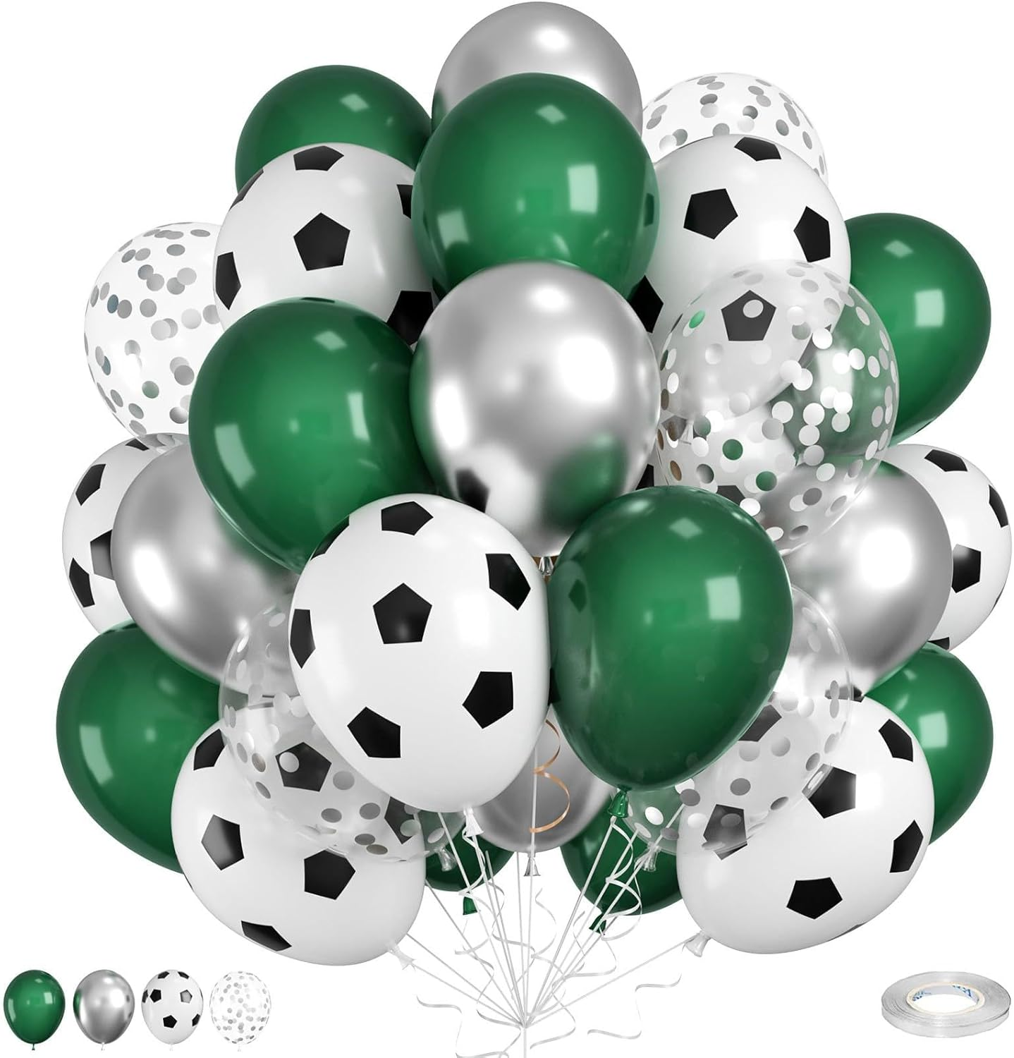 Football Balloons, 12 Inch Soccer Balloons Green Black White Latex Balloons Soccer Printed Balloons with Ribbons for Boys Football Soccer Party Sports Anniversary Baby Shower Decorations image number 4