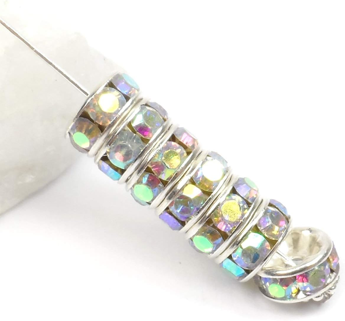 Allb 100Pcs Rondelle Spacer Beads 8Mm Silver Plated Czech Crystal Rhinestone for Jewelry Making Loose Beads for Bracelets