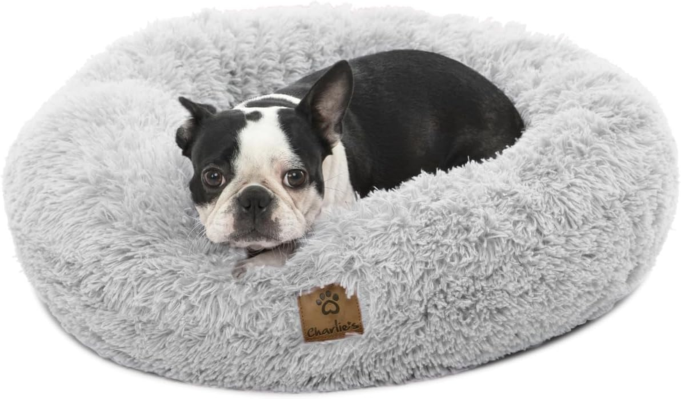 Charlie'S Shaggy Faux Fur Donut Calming Dog Bed Dog Cat Luxurious Faux Fur - Artic White Chinchilla Medium Diameter 76 Cm X Height 23Cm image number 5