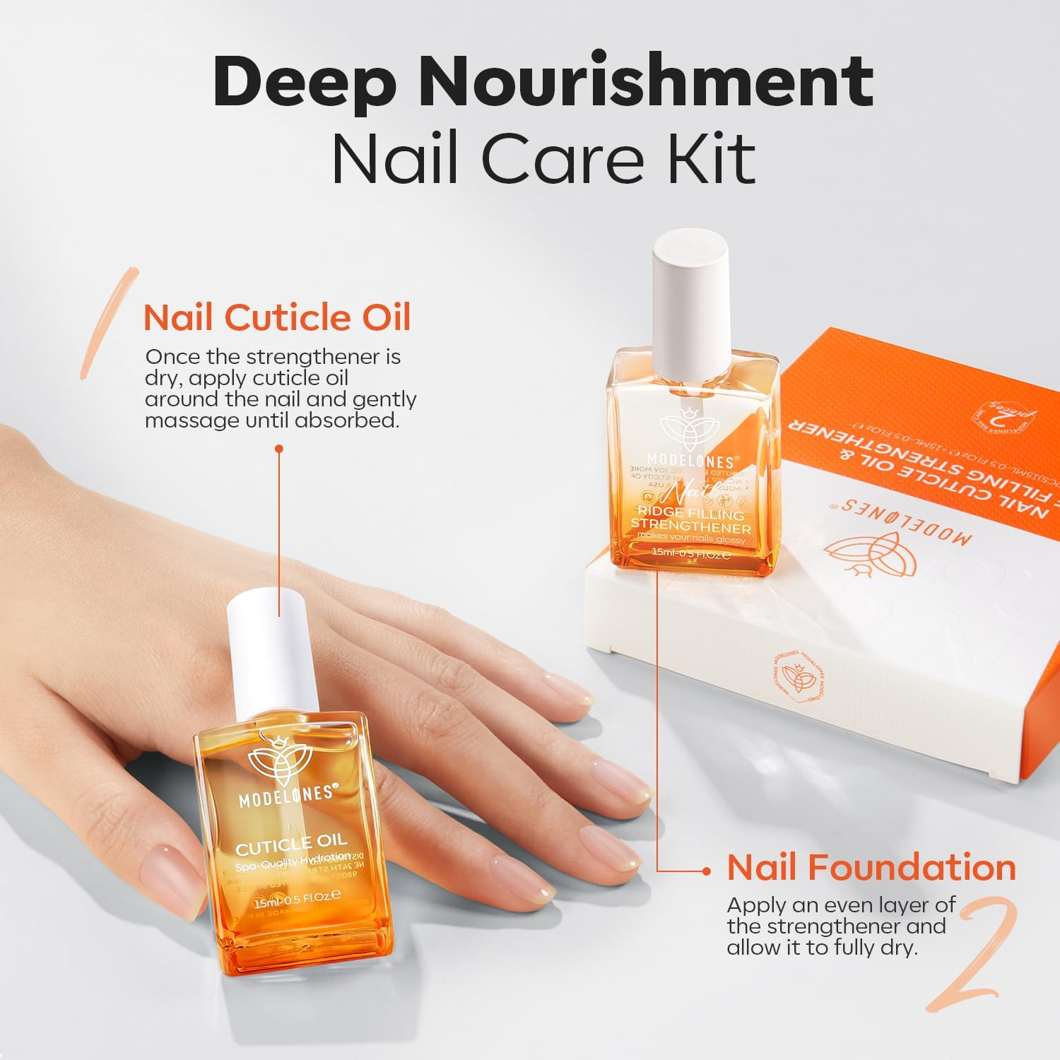 Modelones Nail Strengthener and Cuticle Oil Ridge Filling Nail Repair Kit Nail Growth Treatment for Thin and Damaged Nails,Moisturizes Dry Skin, Repairs Cuticles, Nail Growth Oil, 15Ml image number 1