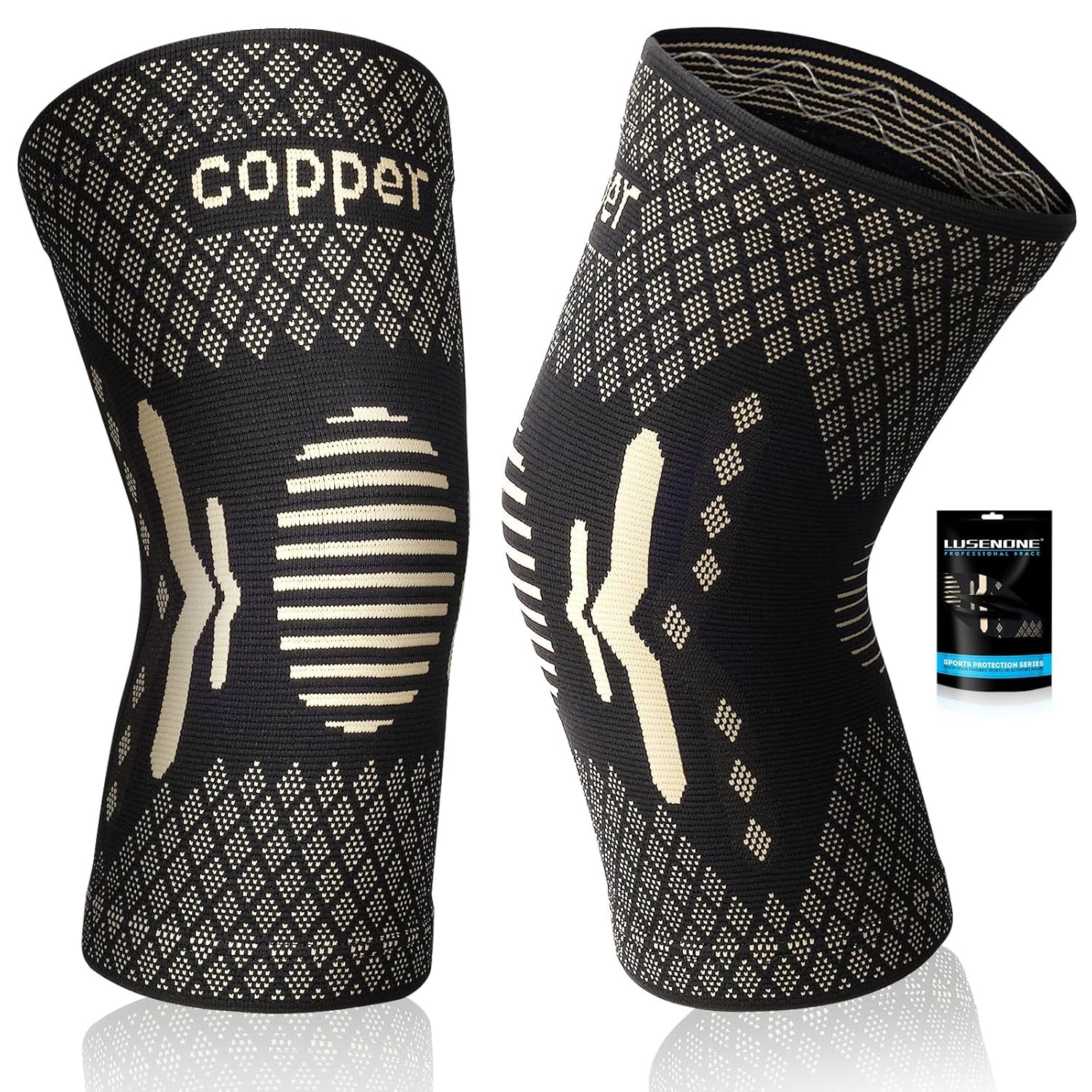 Copper Knee Brace 2 Pack, Knee Support for Men/Women, Knee Compression Sleeve Brace Support for Meniscus Tear, Arthritis Pain, ACL, MCL, Running, Hiking, Gym, Sports, L image number 3