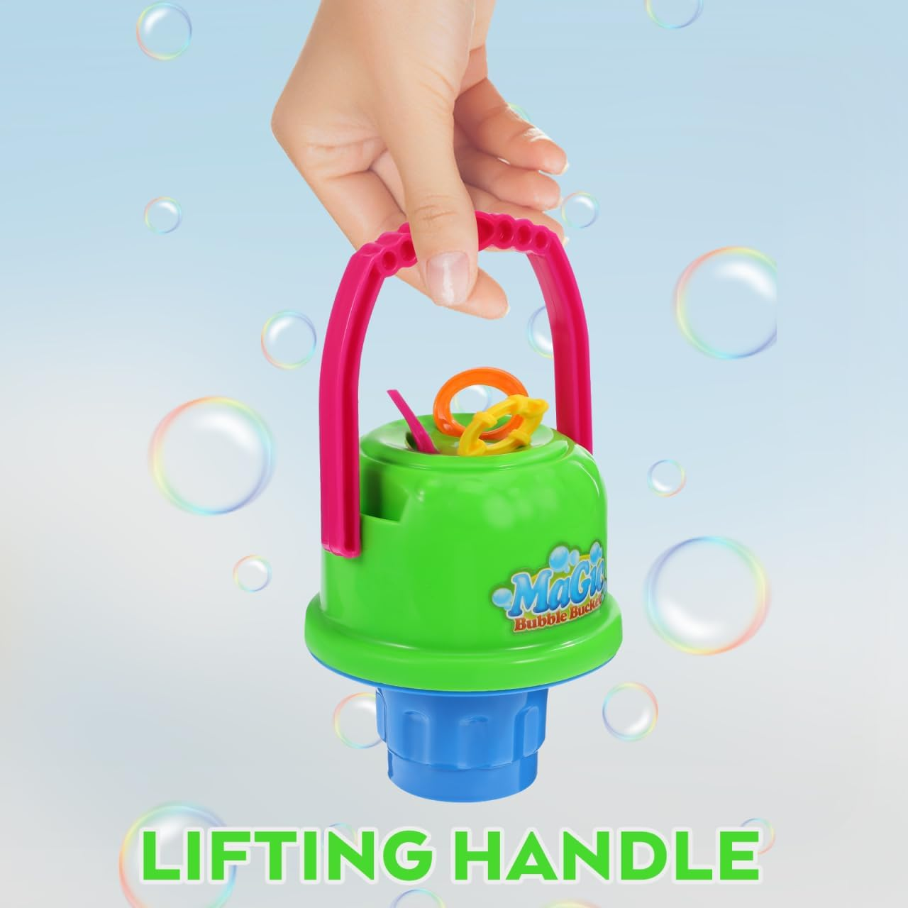 Totority Kids Bubble Machine Set - Spill Proof Bucket & Horn Bubble Wand, Safe Abs Plastic, Sound Effects, Portable & Easy to Use for Outdoor Play image number 2