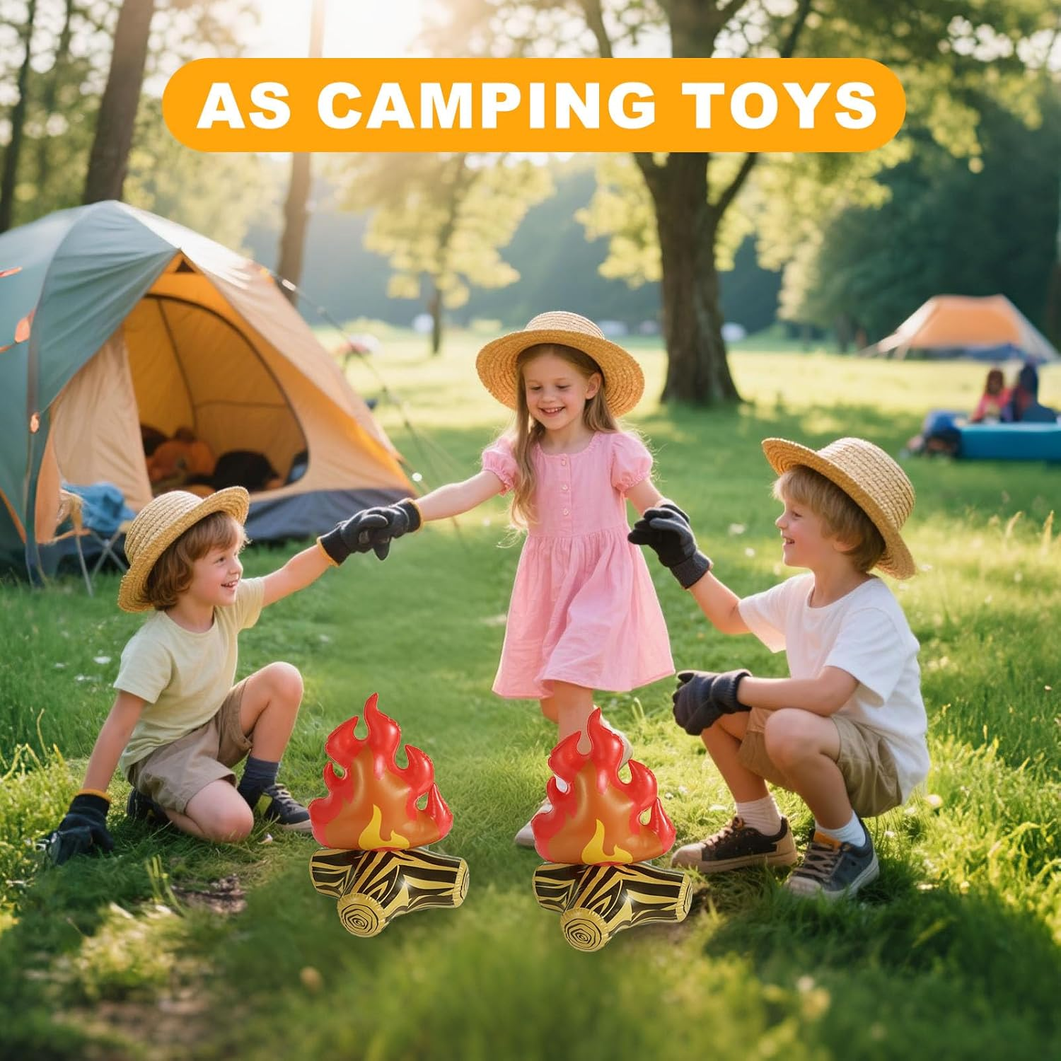 4Pcs Inflatable Fake Campfire, Fake Fire Pit Decoration Artificial Flame Campfire Toy for Indoor Outdoor Play Kids Camping Theme Birthday Party Scene Setting & Photo Props image number 6