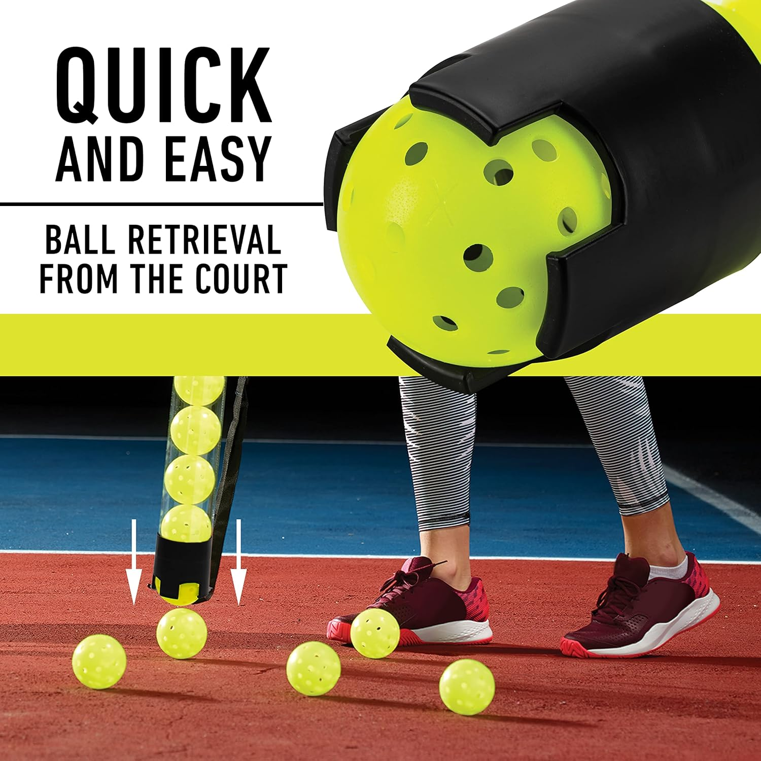 Franklin Sports Pickleball, Tennis + Padel Ball Hopper Tubes - (15) Tennis/Padel + (12) Pickleball Picker Upper Tubes - Hoppers + Retriever for Quick Pickup + Storage - Balls Not Included image number 3