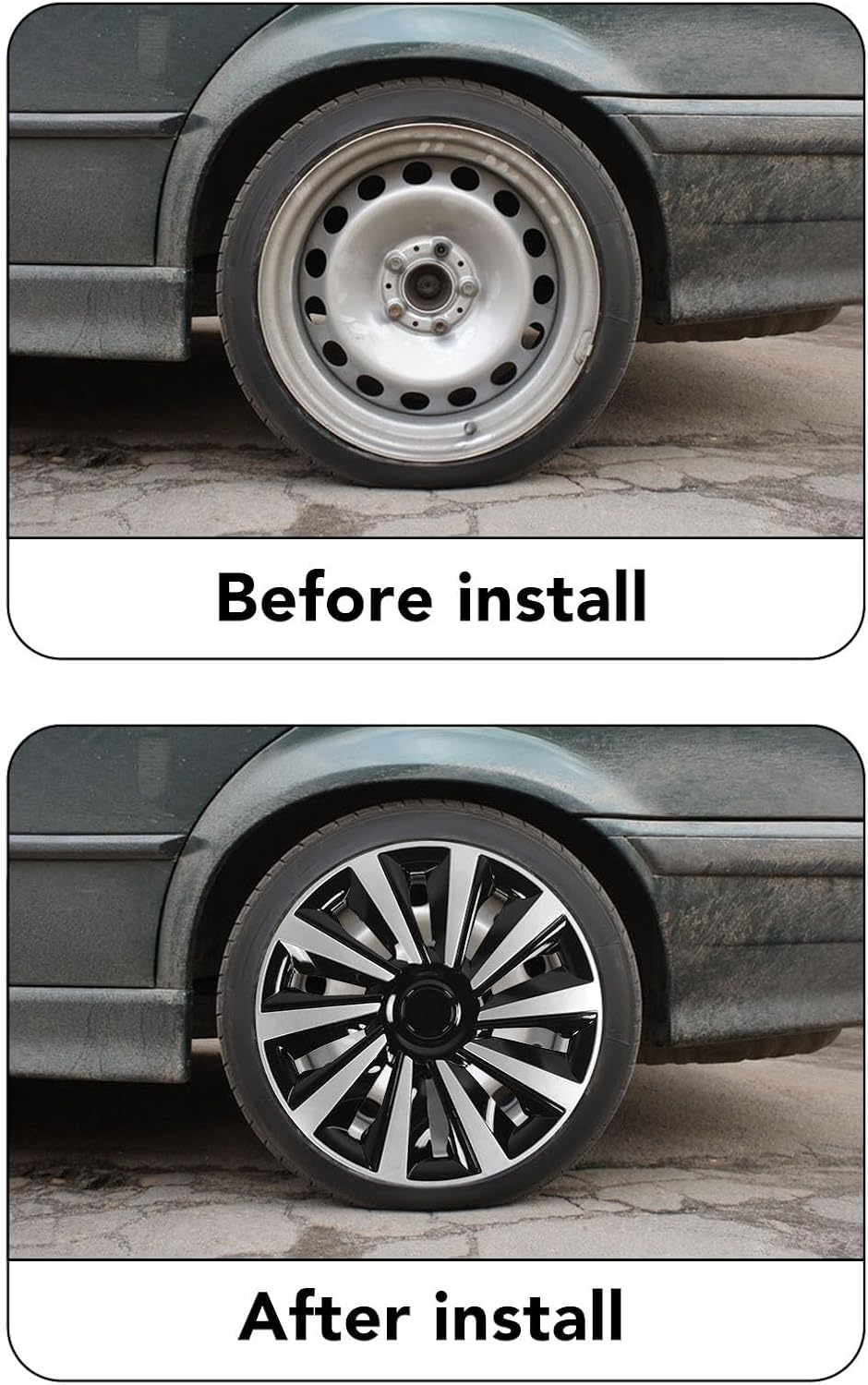 Hubcaps, Set of 4, 15In Wheel Hub Cap, Full Stylish Look, Snap on Design, Universal Fit Wheel Rim Cover Hubcaps for Any 15In Steel Wheels, Quick Installation image number 6