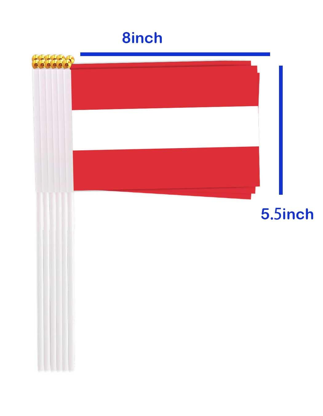 25 Packs Small Austria Flags on Handheld Stick，Miniature Austrian Flag for Outside,4X6 Inch Mini Hand Held Banner with Golden Topper,Patriotic Decorations image number 3