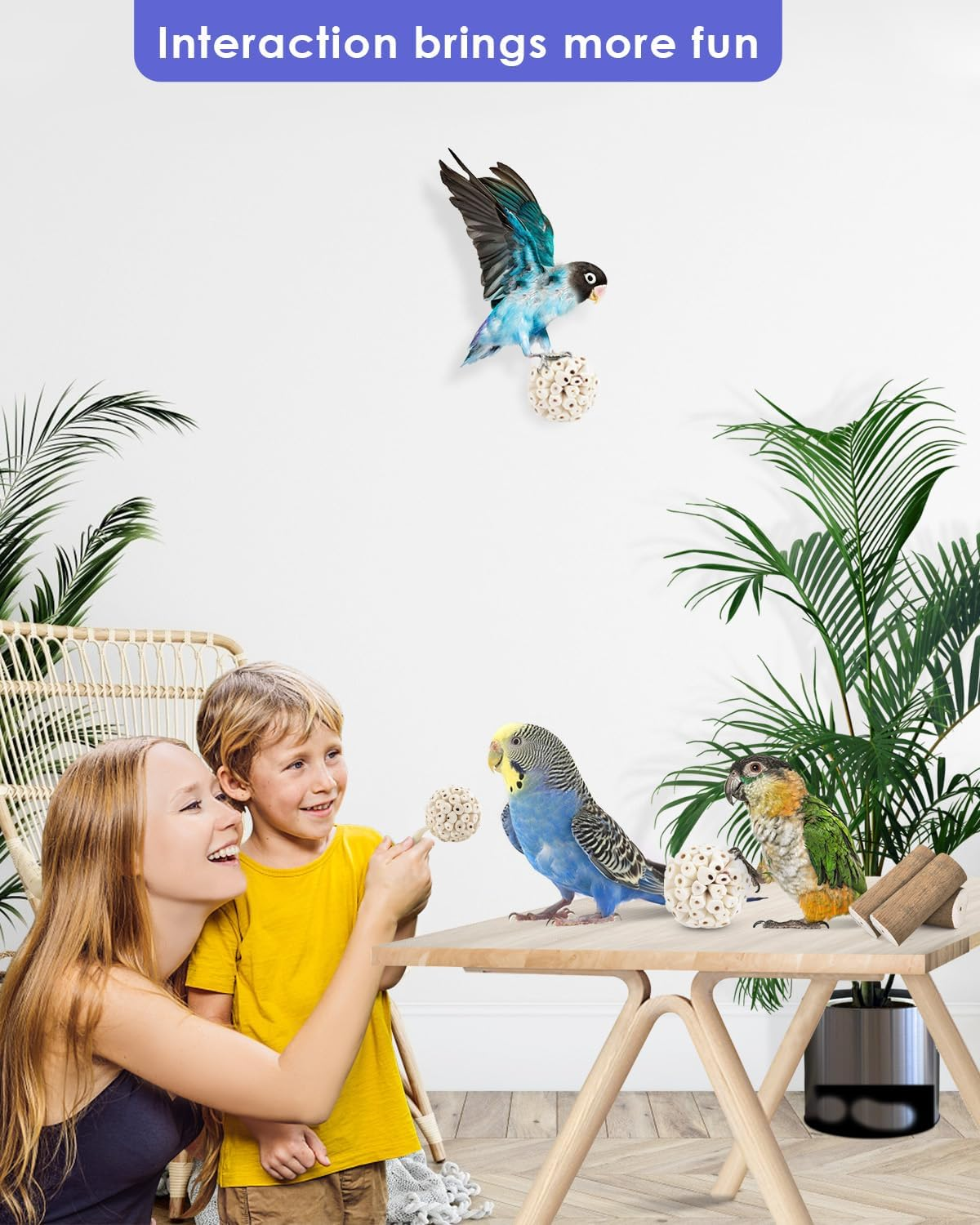 Bissap 7PCS Small Parrot Toys, Natural Sola Balls Bark Sticks Chew Forage Toy Bird Foot Balls for Cockatiels Conures Cockatoos Parakeets Love Birds Budgie Finch Cage Bite Toys image number 4