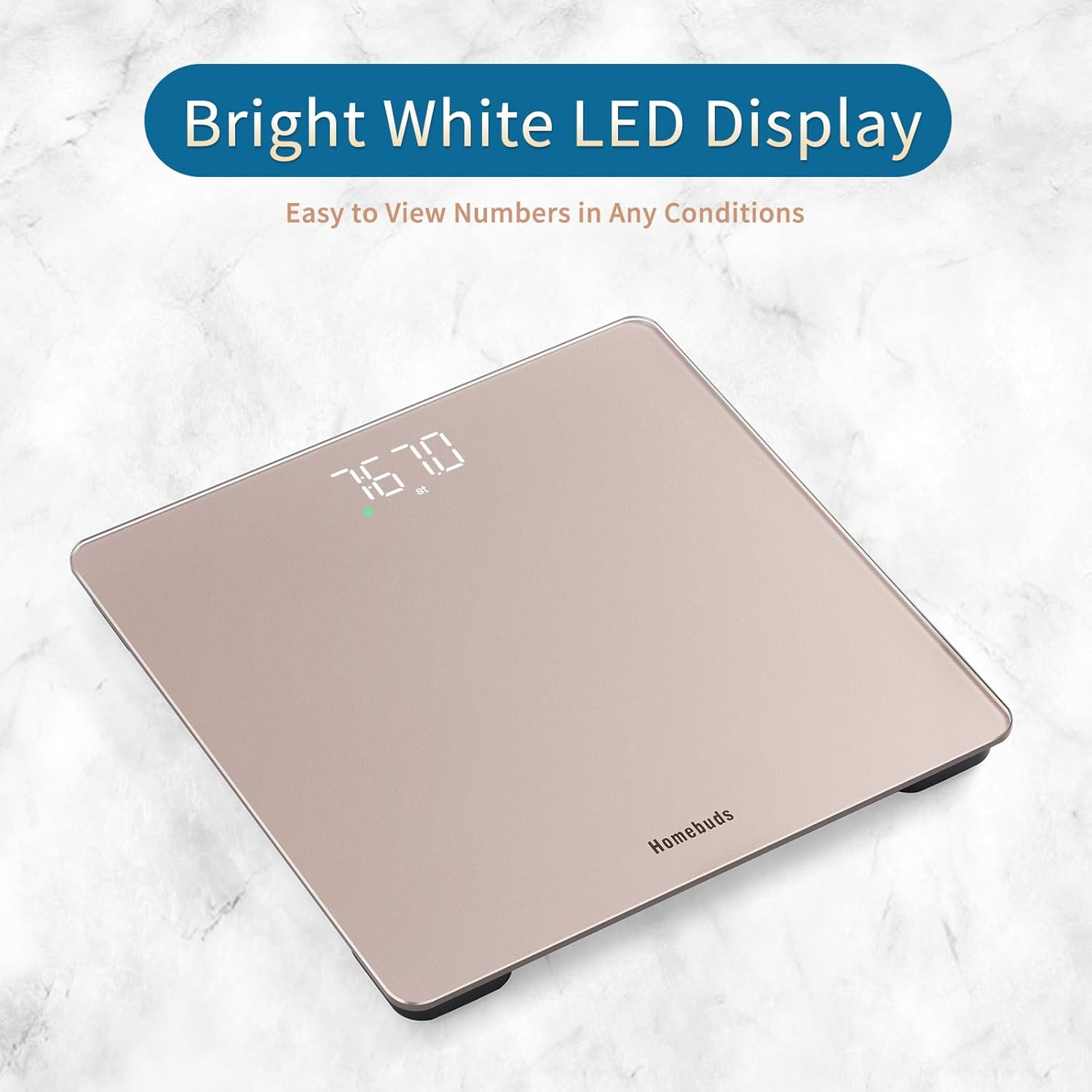 Homebuds Digital Bathroom Scales for Body Weight, High Precision Assured by Weight Scale Professional Factory since 2001, LED Display and Step-On, 3*AAA Batteries Included, 182Kg/400Lb, Rose Gold image number 5