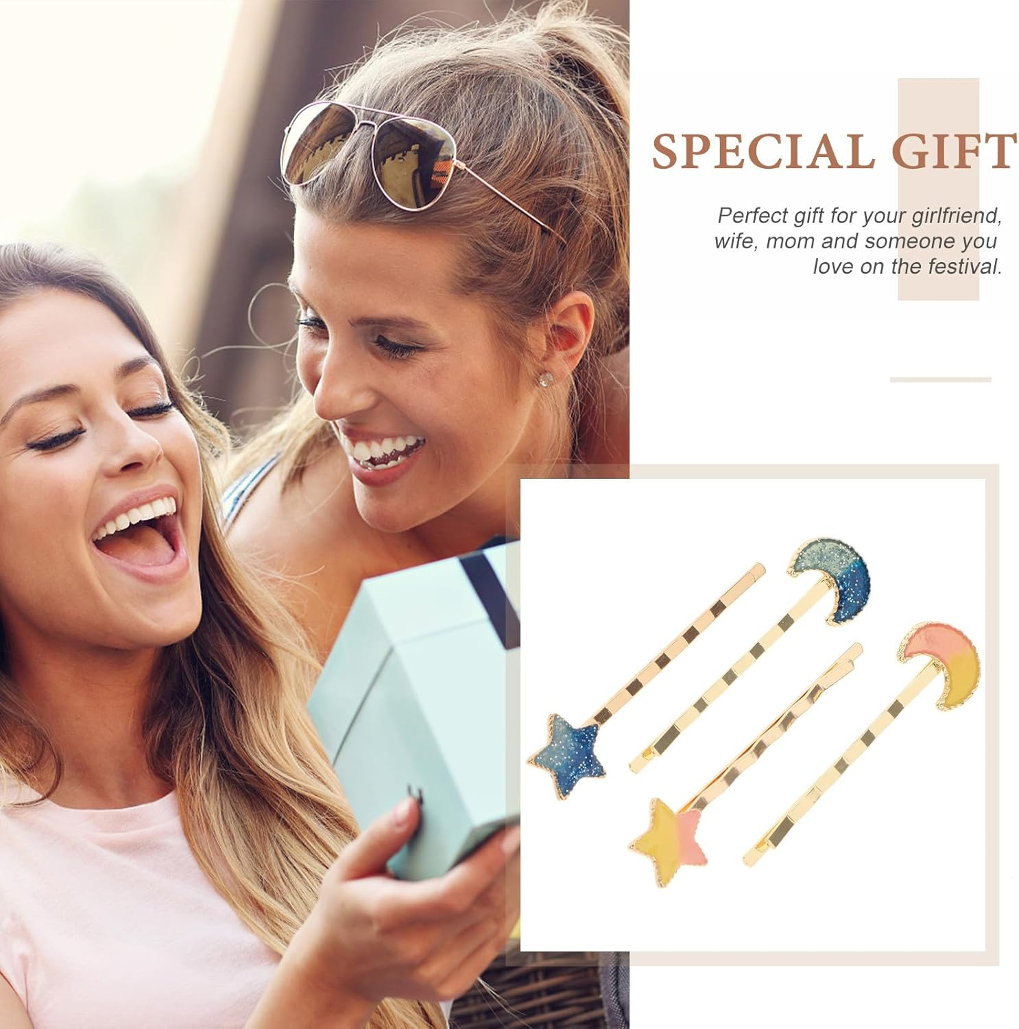 ULTECHNOVO 4Pcs Star Moon Hair Clips Hair Barrettes Accessories Party Headwear Set Blue and Yellow Stars and Moons image number 4