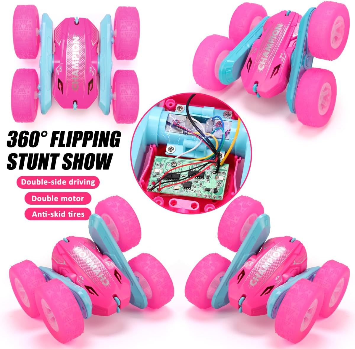 Kaekid Remote Control Car, Double Sided RC Stunt Car with LED Lights, Indoor/Outdoor All Terrain Rechargeable 4WD off Road RC Car, RC Race Toys for Kids Boys Girls 6-12 Year Old image number 1