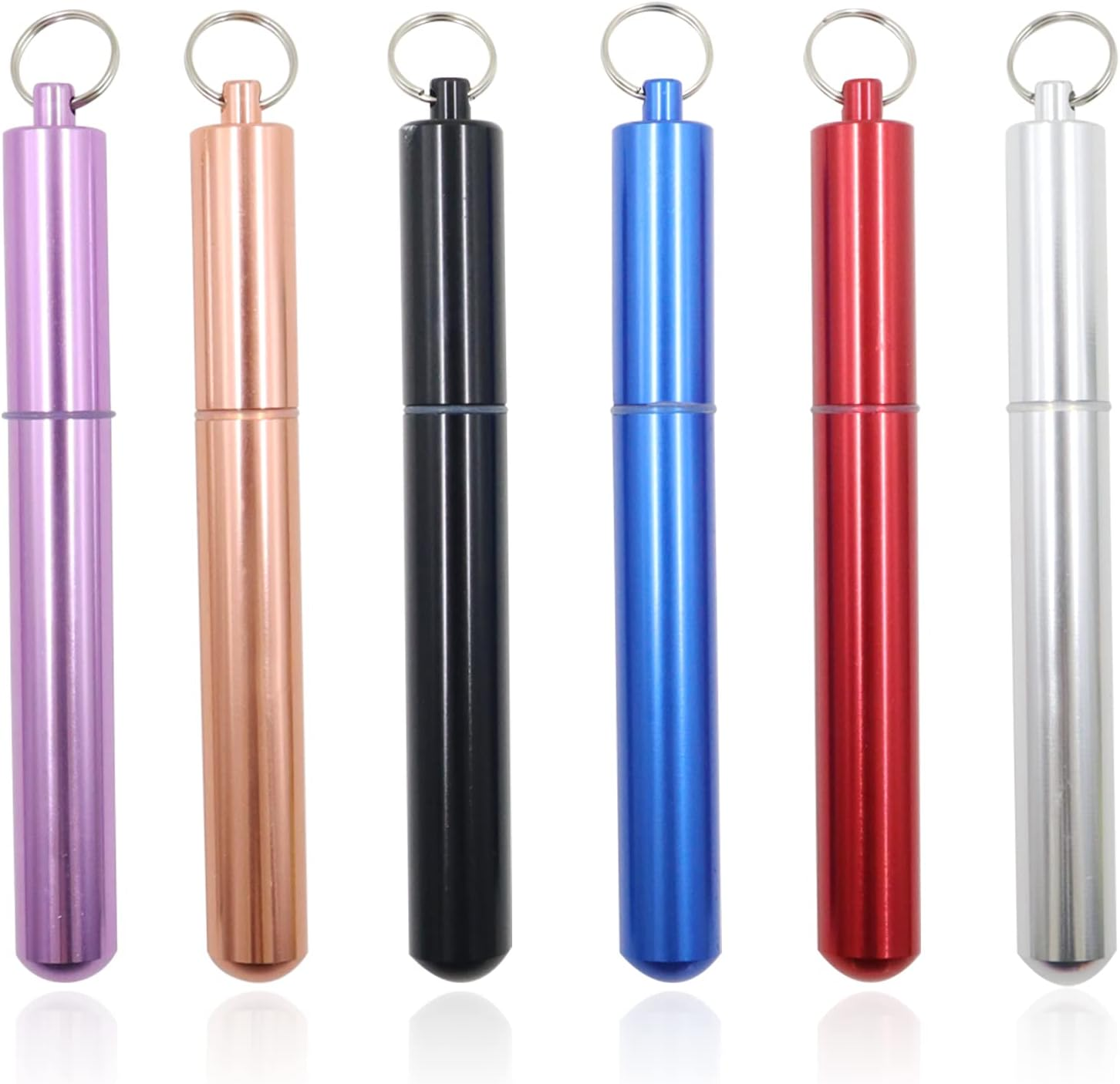 6Pcs Long Pocket Pill Box Keychain, 6 Colors Waterproof Aluminium Alloy Portable Travel Pill Case, Metal Pill Holder Medicine Vitamin Container Organizer, Long image number 6