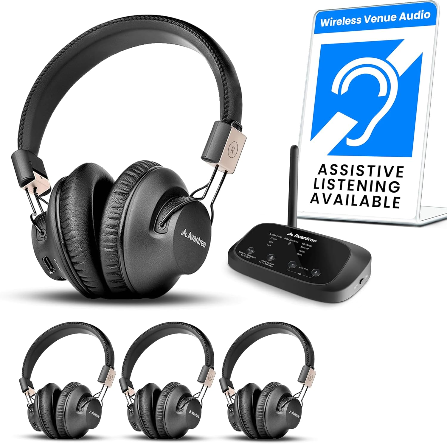 Avantree Quartet 2 - Bluetooth-Compatible Wireless Group Listening Headphones & Transmitter Set for Parties, Silent Discos, Church, TV - Multiple Rechargeable Headphones with Low Latency & Clear Sound image number 2