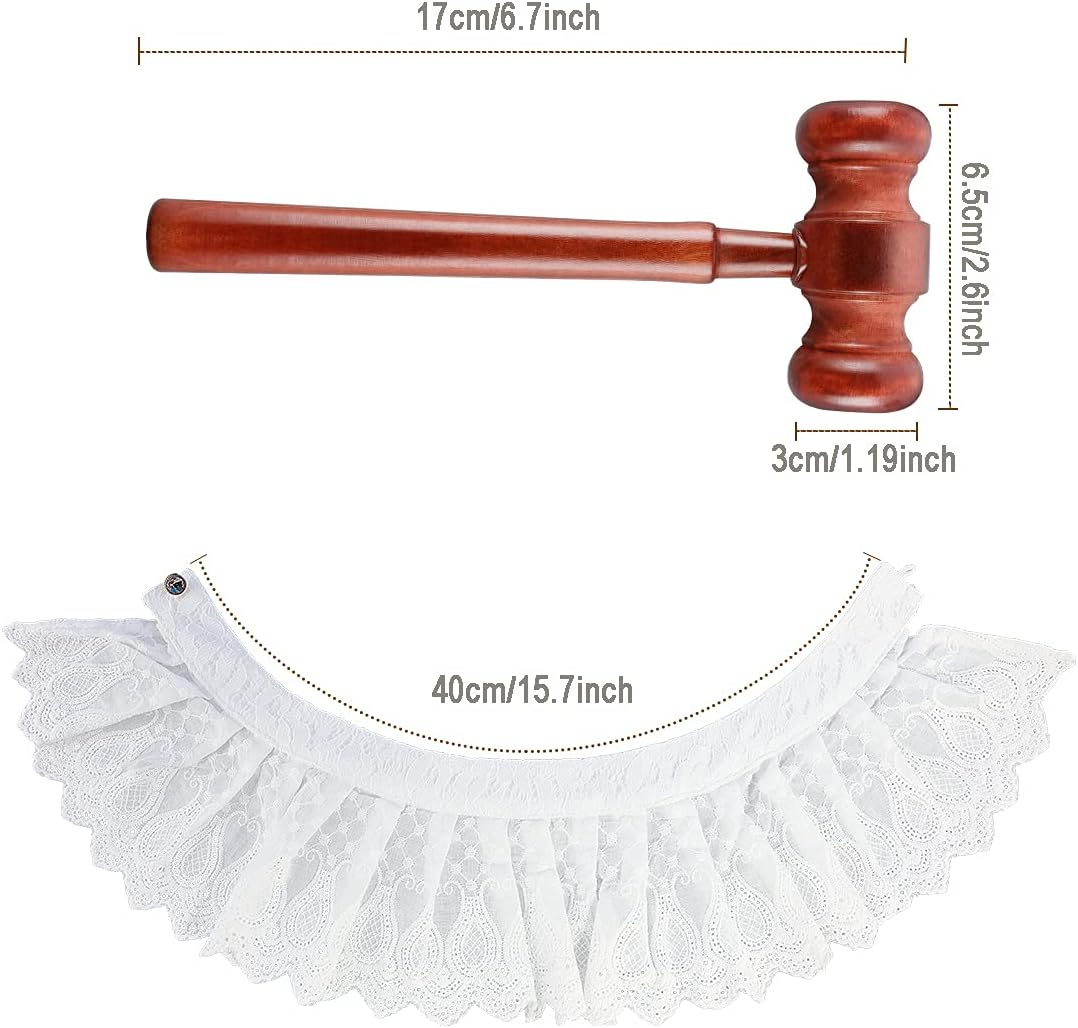 Halloween Judge Costume Accessory Lace False Collar Judge Choker Blouse Collar plus Wooden Courtroom Gavel Hammer for Halloween Judge Cosplay Justice Costume Party Favors Props image number 1