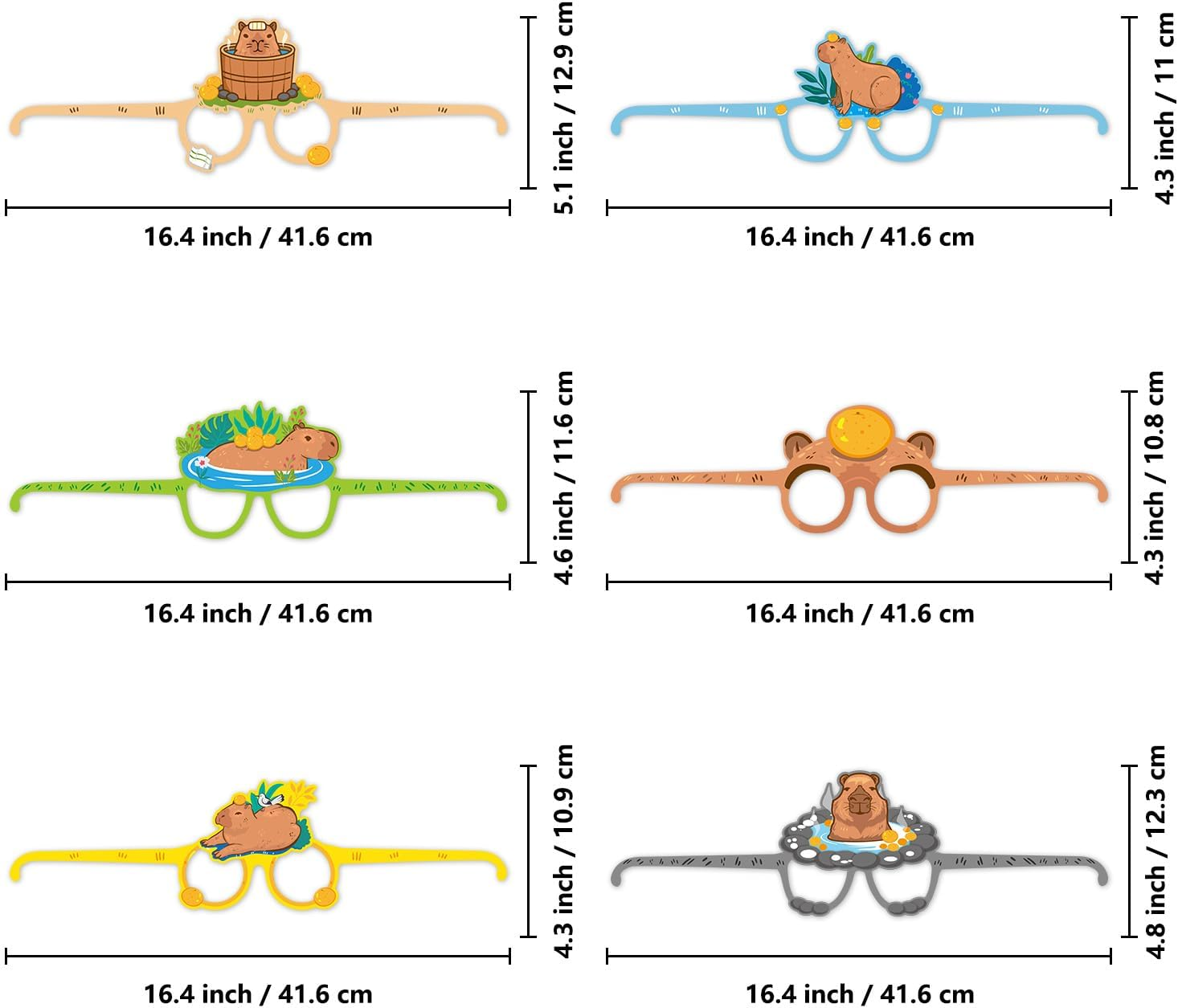 12Pcs Capybara Party Favors Glasses, Capybara Dress up Masks Photo Booth Prop Cosplay Birthday Gift Supplies for Kids image number 1