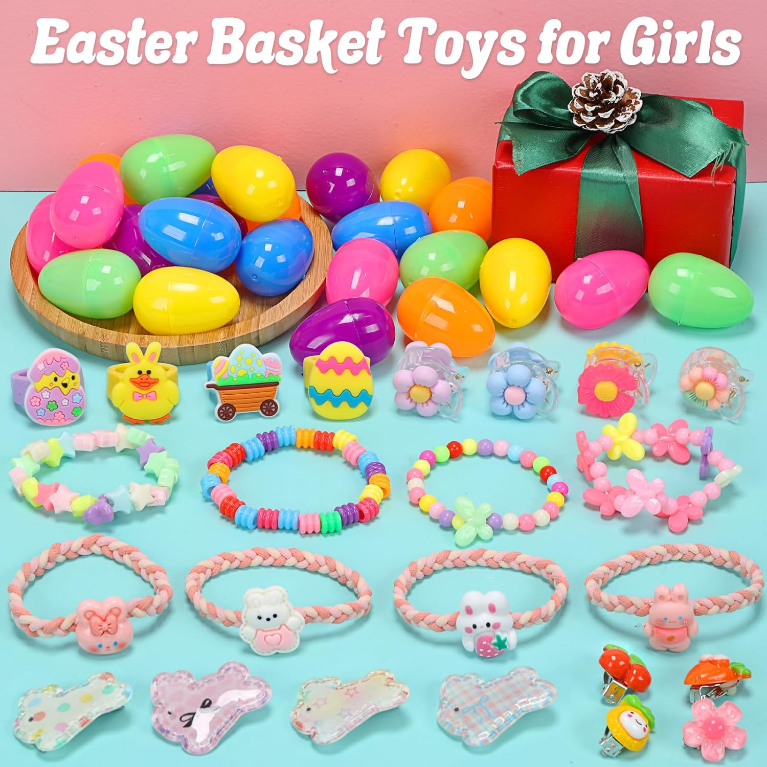 Skirfy Jewelry Toys for Girls,49 PCS Toddlers Kids Toys Age 3-5,Earrings,Rings,Hair Clip,Play Princess Toys for Dress Up,Easter Egg Classroom Peizes Birthday Gift image number 4