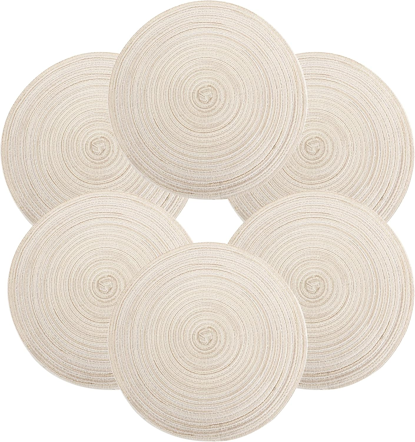 15 Inch round Placemats Heat-Resistant Stain Resistant Anti-Skid Washable Polyproplene Table Mats Braided Placemats (Set of 6,Brown)