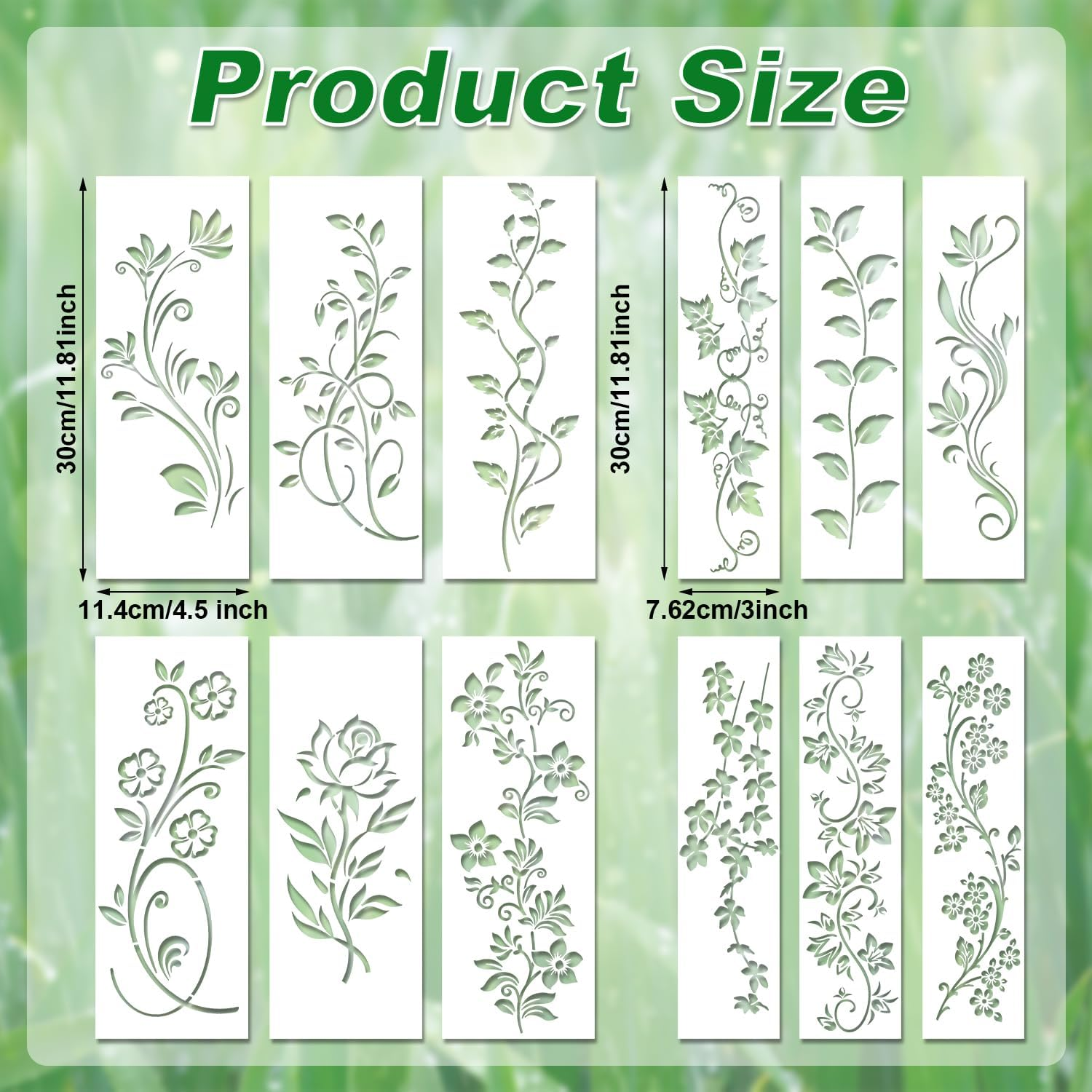 12Pcs Leaf Vine Stencils, Leaves & Flower Stencil Reusable Floral Stencil Spring Drawing Templates for Painting on Walls DIY Craft Canvas Home Decor Wall Art image number 4