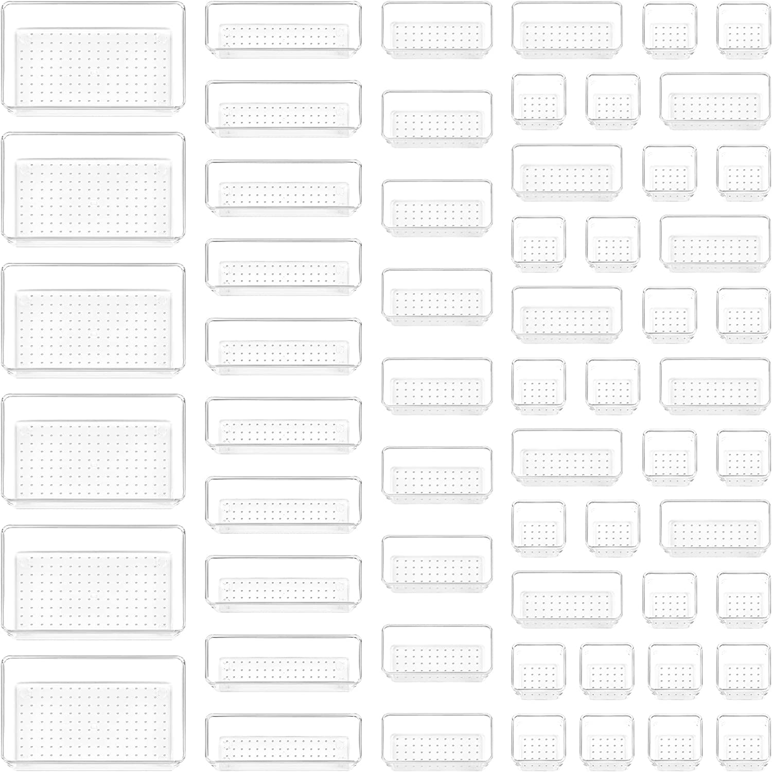 Vtopmart 60 Pieces Drawer Organisers, 4 Sizes Transparent Plastic Drawer Organizer for Bathroom and Dressing Table, Kitchen, Makeup image number 5
