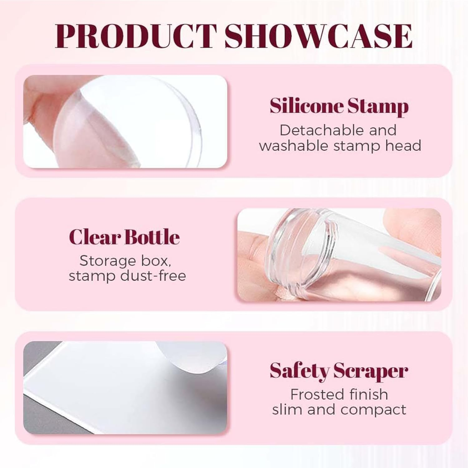Silicone French Tip Nail Stamper, Clear Silicone Jelly Stamper, Manicure Decoration Art Printing Accessories for French Manicure Home Nail Salon Tools image number 3